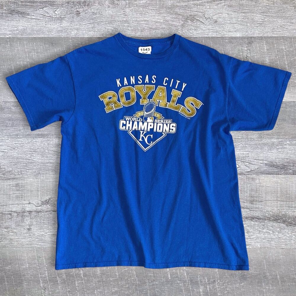 Kansas City Royals T Shirt Adult L World Series 2015 Blue Gold Short Sleeve MLB